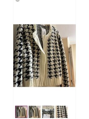Chunky Houndstooth Cardigan Sweater - Cream & Black